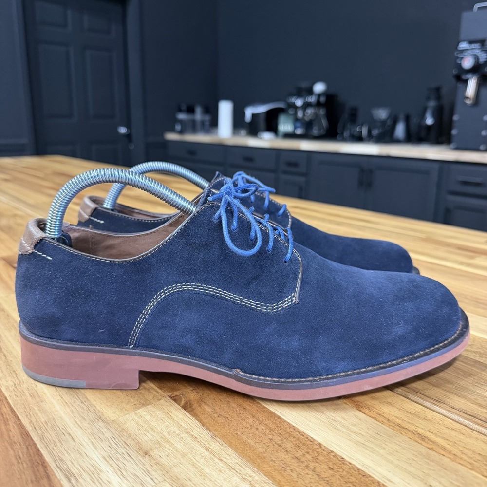 Johnston & Murphy Men's 9.5M Navy Blue Suede Derby Dress Shoes Flex System